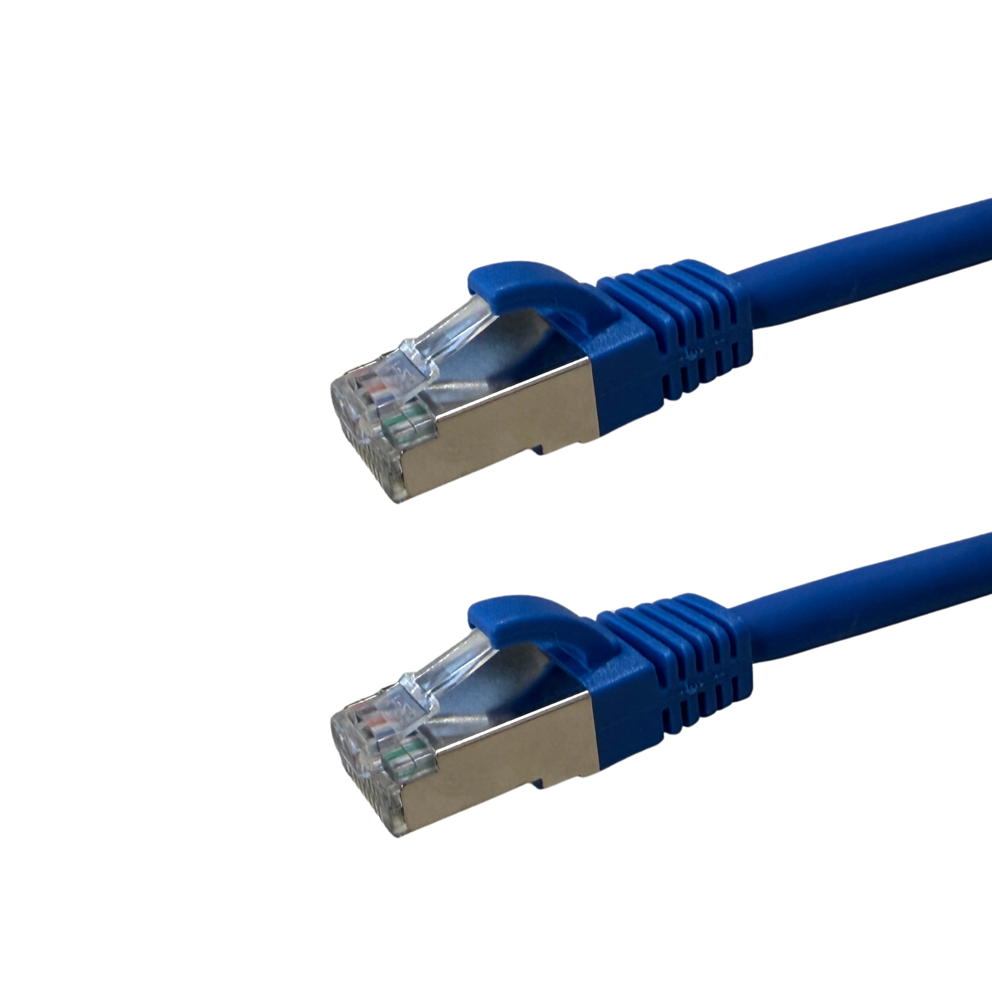 Blue CAT6A S/FTP slim 26AWG LSZH Ethernet patch cable with RJ45 connectors, 0.5M