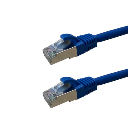 Blue CAT6A S/FTP slim 26AWG LSZH Ethernet patch cable with RJ45 connectors, 0.5M
