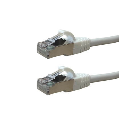 White CAT6A S/FTP slim Ethernet patch cable with silver RJ45 connectors, 0.5M length
