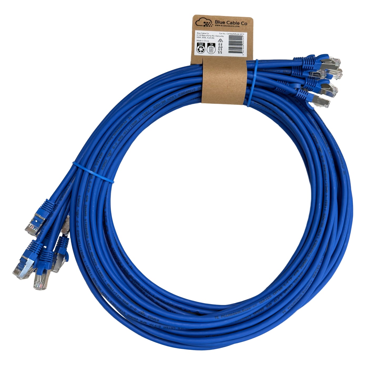 Blue CAT6A S/FTP slim 26AWG LSZH Ethernet patch cable with RJ45 connectors, 0.5M-5M