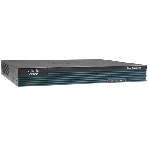 Cisco C1921-4G-V-SEC-K9 ISR 1921 router in black and gray with green accents