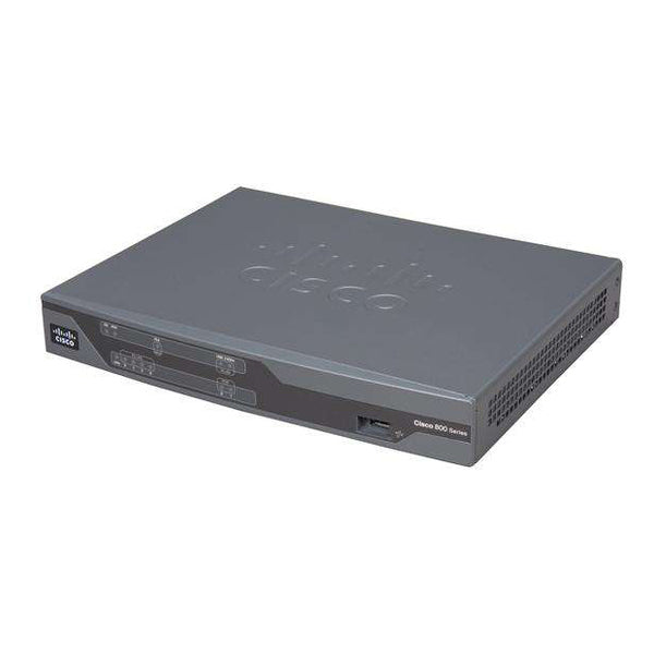 Cisco 881-K9 router in dark gray with FE WAN/LAN ports and sleek design