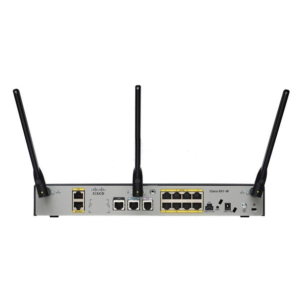 Cisco 891W-AGN-A-K9 silver router with antennas, 8 LAN ports, Wi-Fi