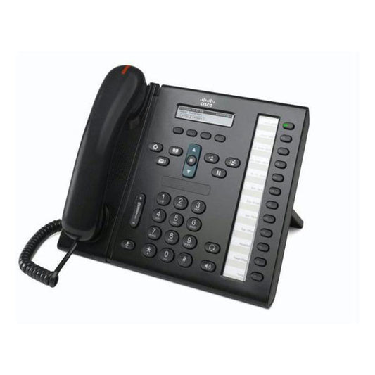 Cisco CP-6961-CL-K9 | 12-line IP desk phone, 2x 10/100 LAN+PC switch, PoE 802.3af, backlit mono display, RJ-9 headset, charcoal, slimline handset