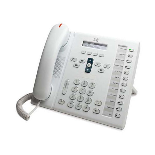 Cisco CP-6961-W-K9 | 12-line IP desk phone, 2x 10/100 LAN+PC switch, PoE 802.3af, backlit mono display, RJ-9 headset, white, standard handset