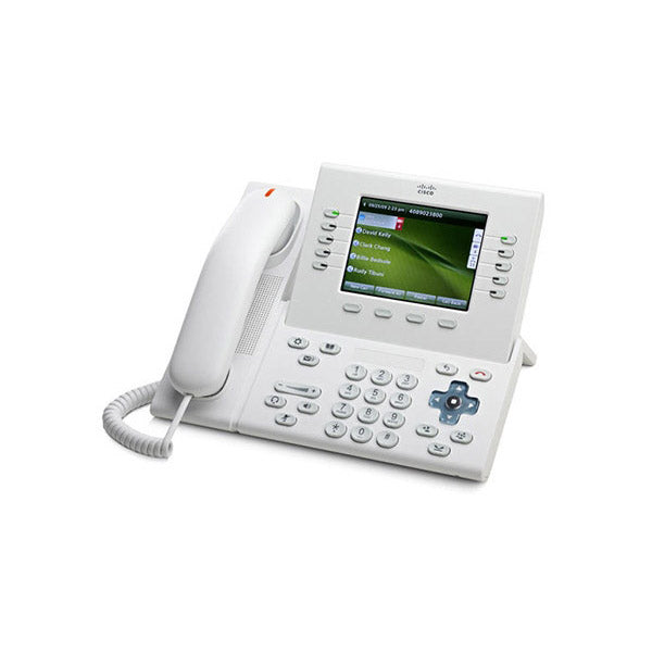 White Cisco CP-8961-W-K9 IP phone with 5-inch touchscreen and keypad