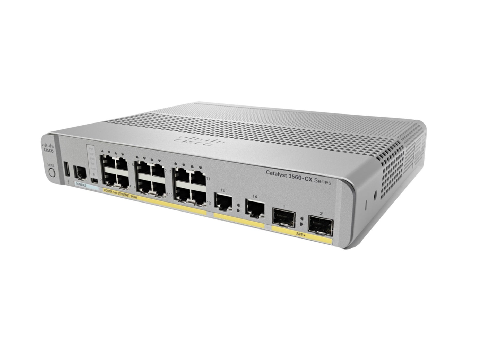Cisco WS-C3560CX-12PD-S silver router with 12x 1G PoE+ ports