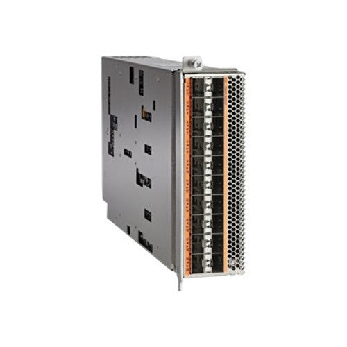 Cisco N5696-M20UP silver server rack with orange black accents