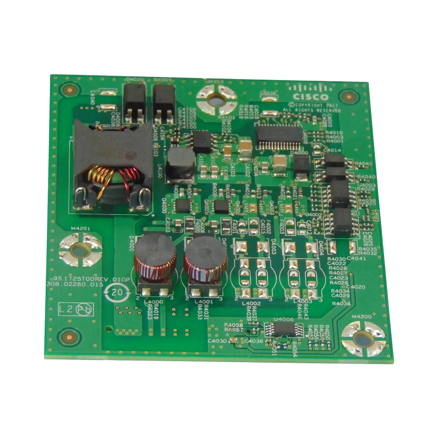 Cisco ISR-1100-POE4 PoE module with green circuit board and Cisco logo
