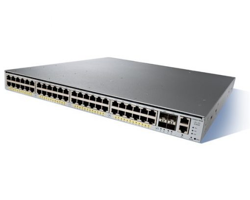 Cisco WS-C4948E | 48x 1G RJ45 (non-PoE), 4x 10G SFP+ uplinks, L3, 1RU, dual PSU capable (none included)