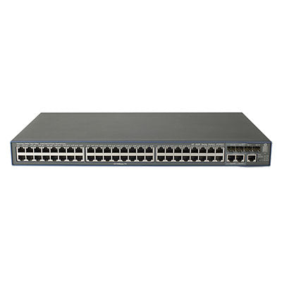 HPE JG300B 48-port FE Ethernet switch with 4x 1GbE SFP uplinks, black silver design