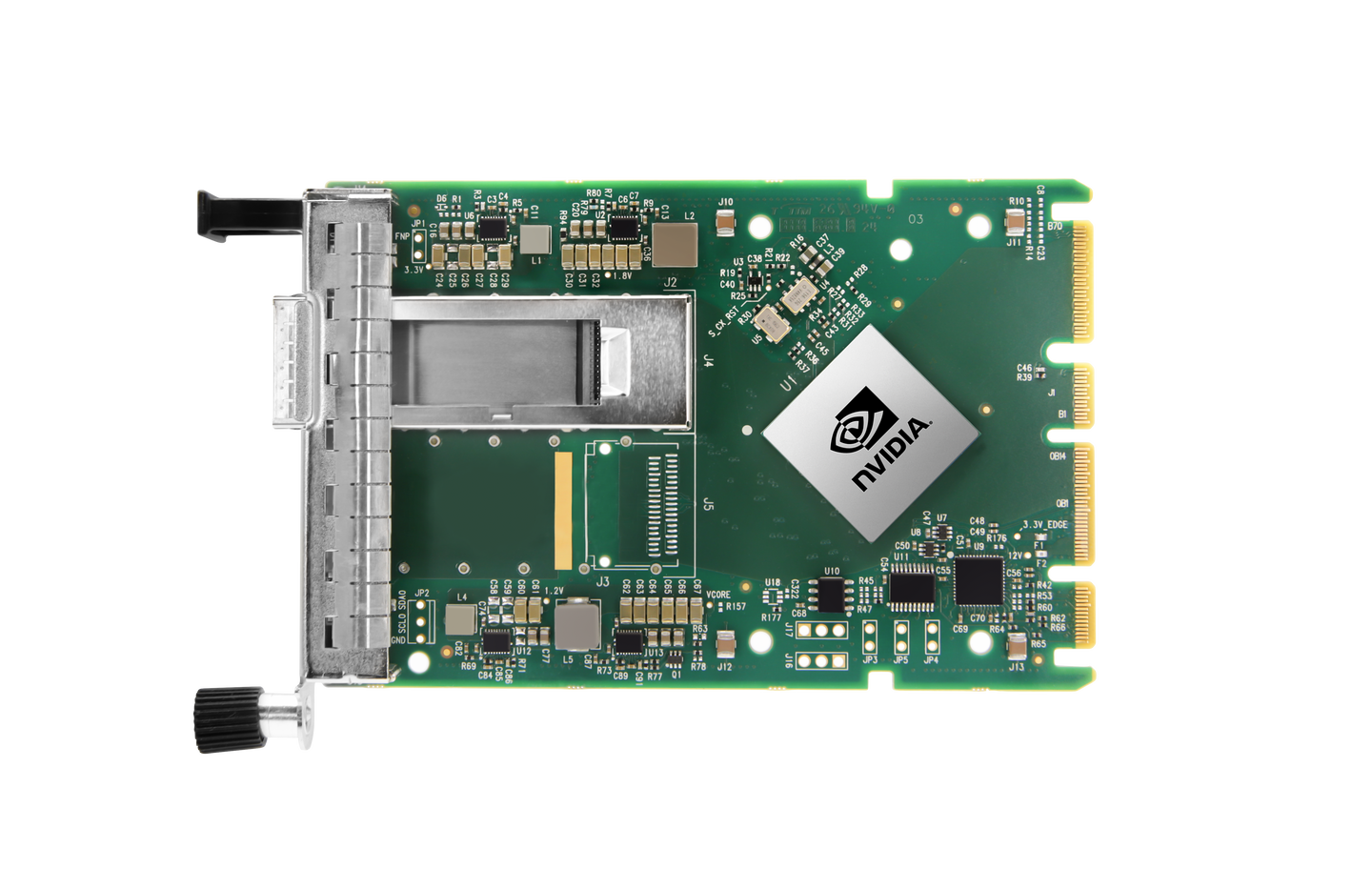 NVIDIA ConnectX-6 Dx 100GbE QSFP56 PCIe NIC on green circuit board