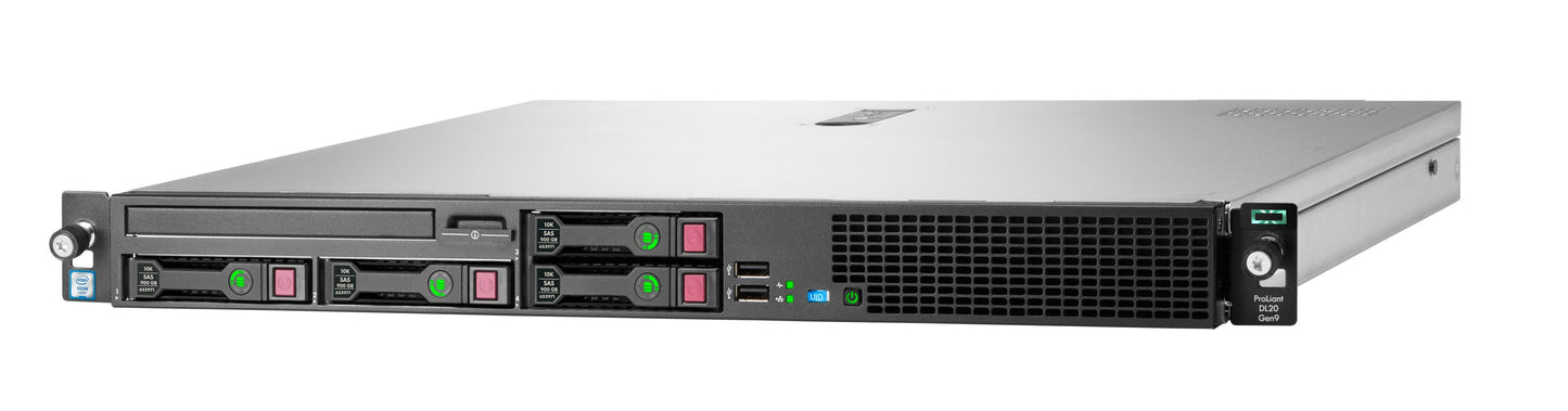 HPE HPE-DL20-G9 | 1U short-depth | Xeon E3-1200 v5/v6 | 4x SFF or 2x LFF bays | 4 DIMM up to 64GB DDR4 ECC | 2x 1GbE LOM (optional FlexibleLOM) | PCIe Gen3 | iLO 4