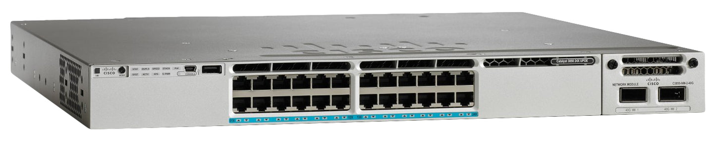 Cisco WS-C3850-24U-E | 24x 1G, UPOE, modular uplinks 4x1G/2x10G/4x10G, IP Services