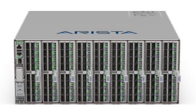 Arista dcs-7289-sups-d supervisor module with sleek silver chassis and green-lit ports on the front panel