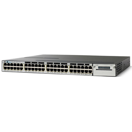 Cisco WS-C3750X-48PF-L | 48x 1G RJ-45, PoE+ | Uplinks: 0 included (modular: 4x1G SFP or 2x10G SFP+) | License: LAN Base