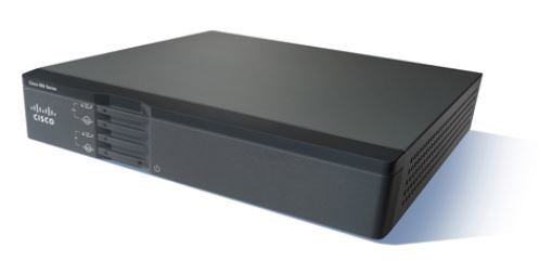 Cisco C867VAE-W-E-K9 black router with ports, buttons, VDSL2, Ethernet, Wi-Fi