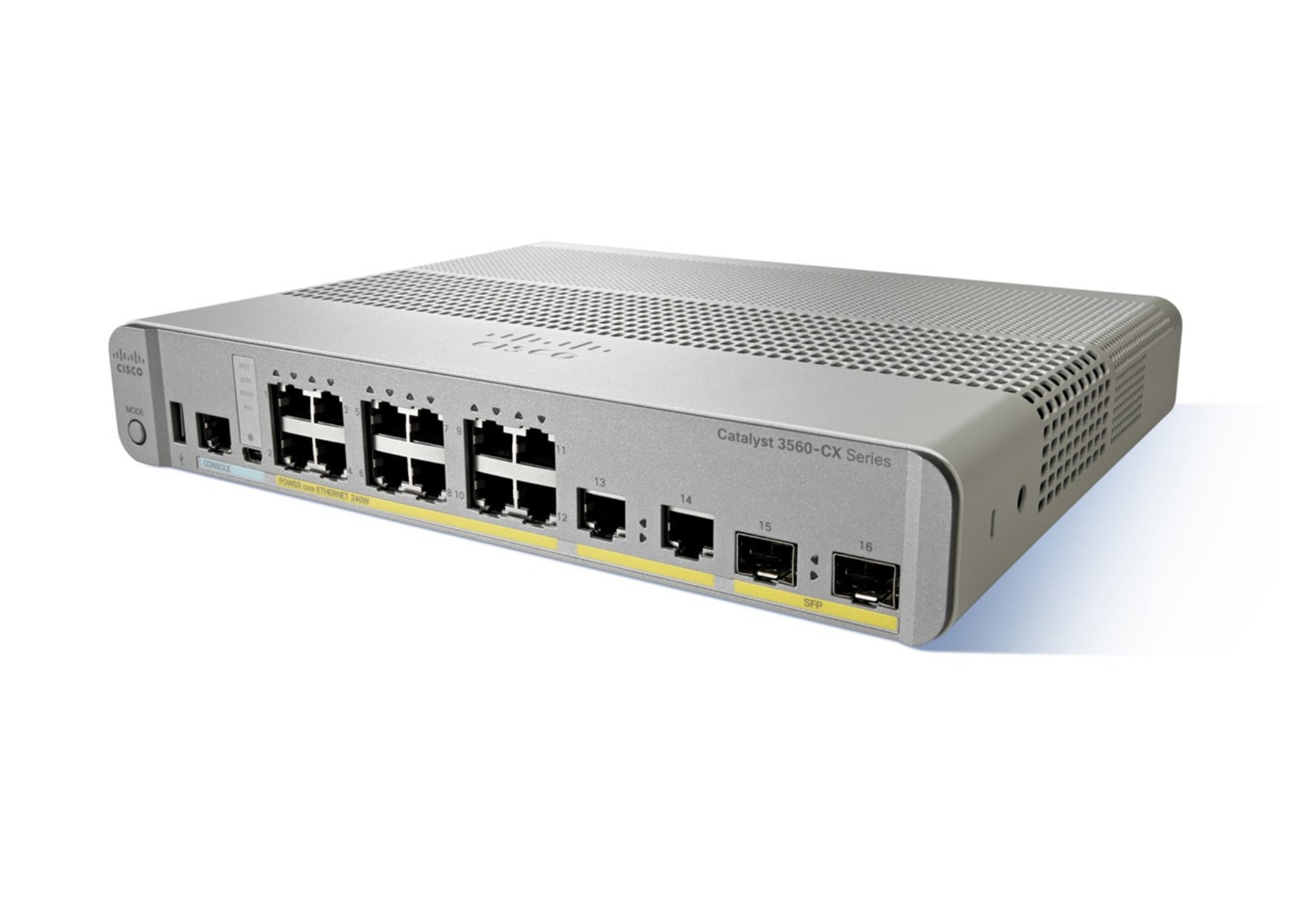 Cisco WS-C3560CX-8PC-S switch with 8x 1G PoE+ ports and uplinks