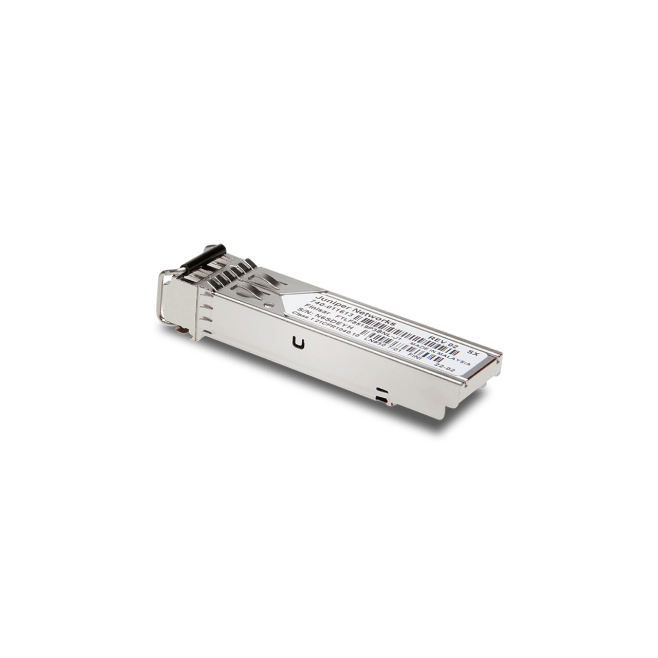 Juniper EX-SFP-1GE-LX40K SFP transceiver module with silver fiber optic and black label