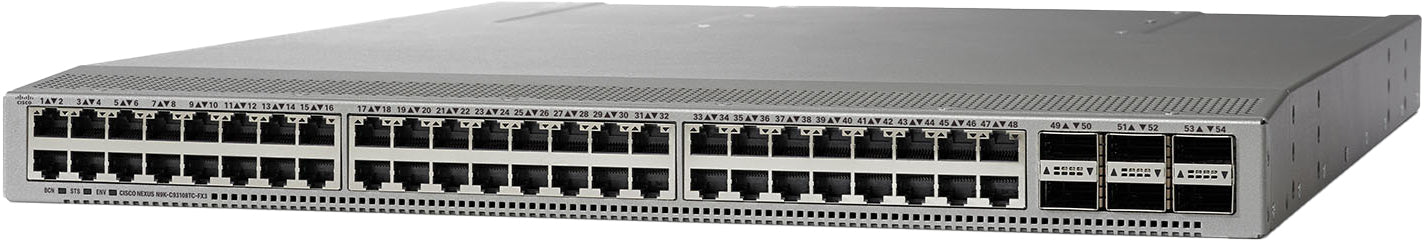 Cisco N9K-C93180YC-FX3 | 48x 1/10/25G SFP28 | 6x 40/100G QSFP28 uplinks | PoE: none | License: NX-OS Essentials/Advantage