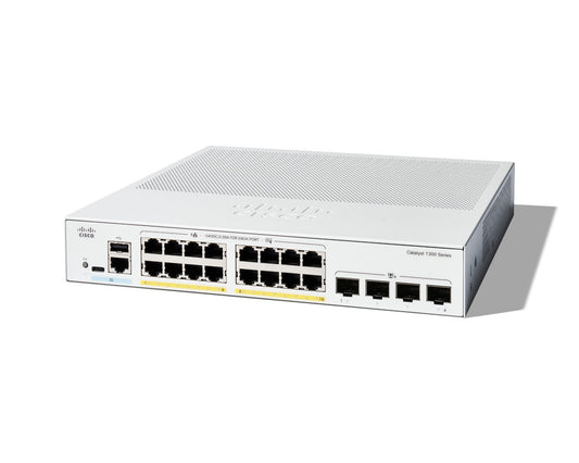 Cisco C1300-16P-4X | 16x1G RJ45, PoE+ 802.3at, 4x10G SFP+ uplinks, L2/L3 managed (license-free)