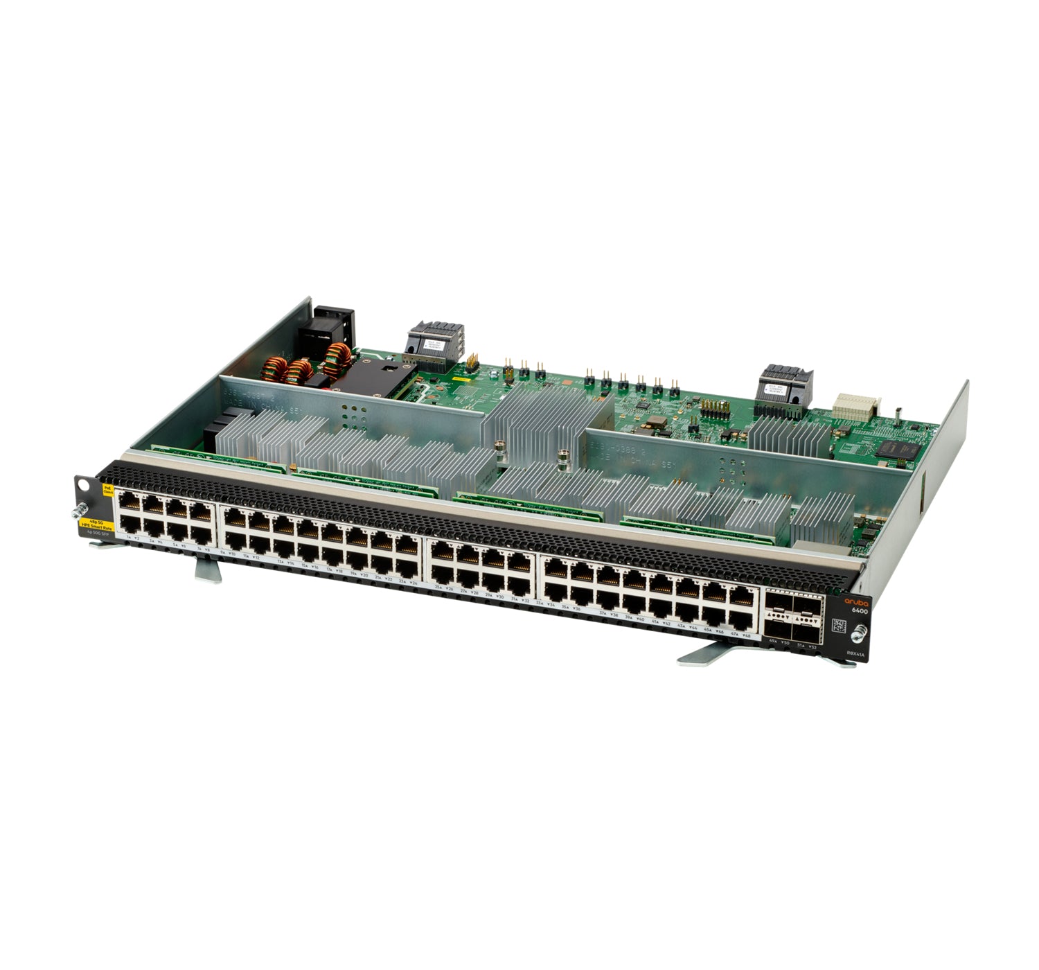 Aruba R0X41A 48-port 1/2.5/5GbE PoE++ switch with green PCB and black housing