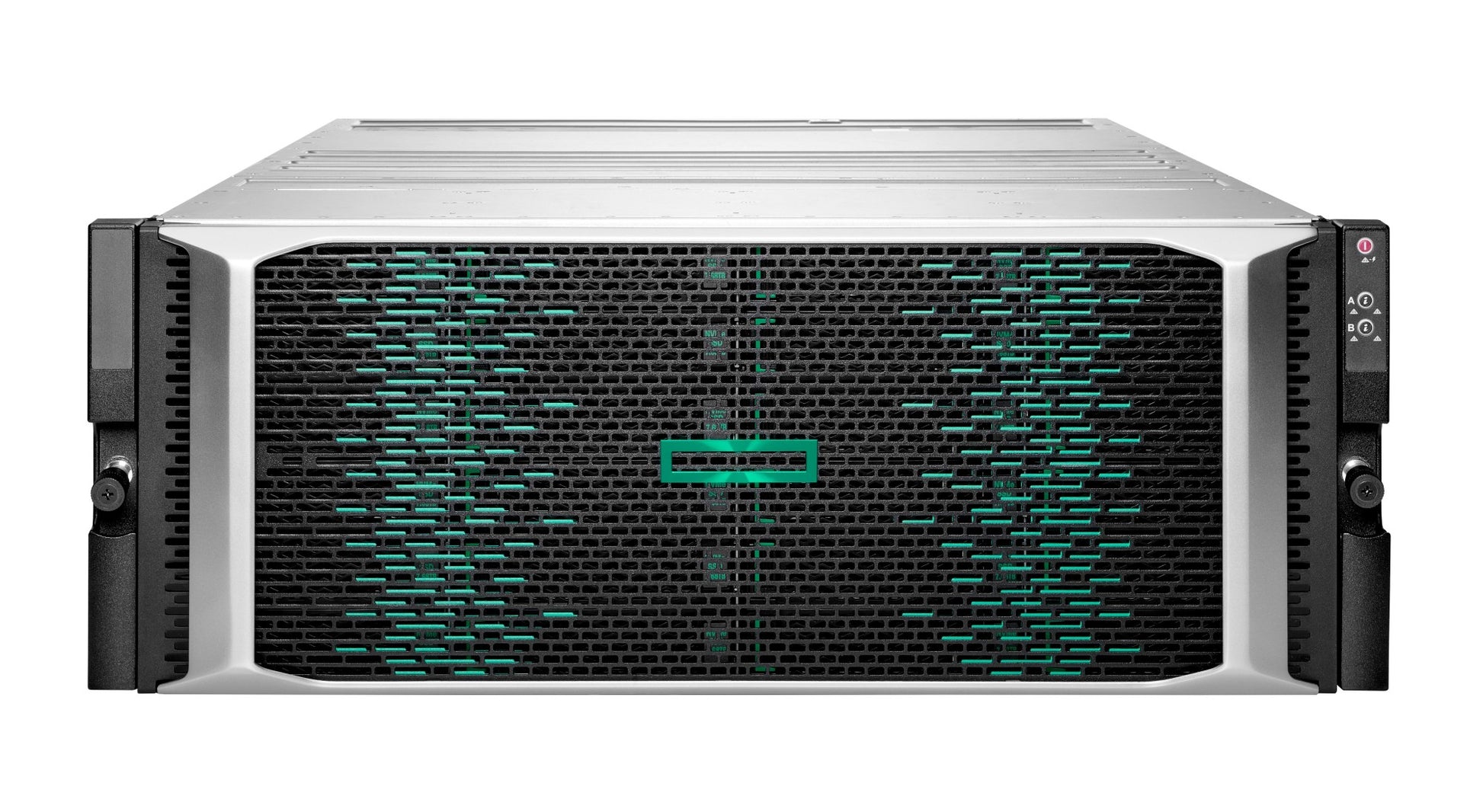 Aruba R4U31A silver server rack with green LEDs and perforated panel