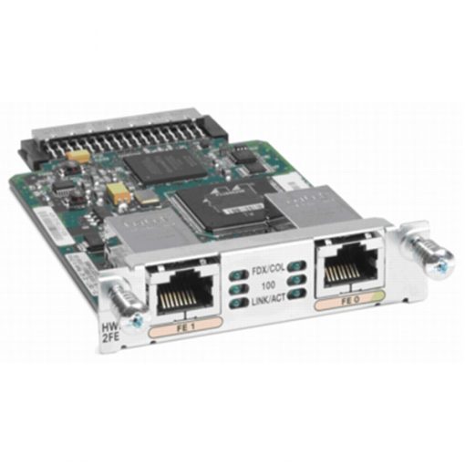 Cisco HWIC-2FE card with 2x 10/100 Fast Ethernet RJ45 ports and LEDs
