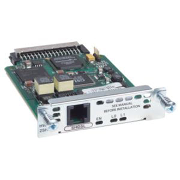 Cisco HWIC-2SHDSL router module with green PCB and silver housing