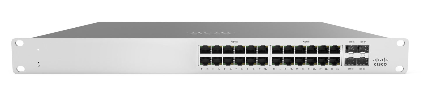 Meraki MS120-24P-HW | 24x 1G access, PoE+ 370W | 4x 1G SFP uplinks | L2 cloud‑managed access switch | License: Enterprise