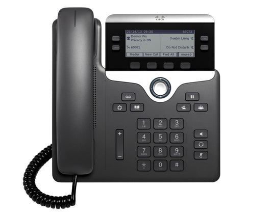 Cisco CP-7821-3PCC-K9 | 2-line IP deskphone, 2x 10/100 LAN (1x uplink, 1x PC), PoE Class 1, 3.5in grayscale display, SIP 3PCC
