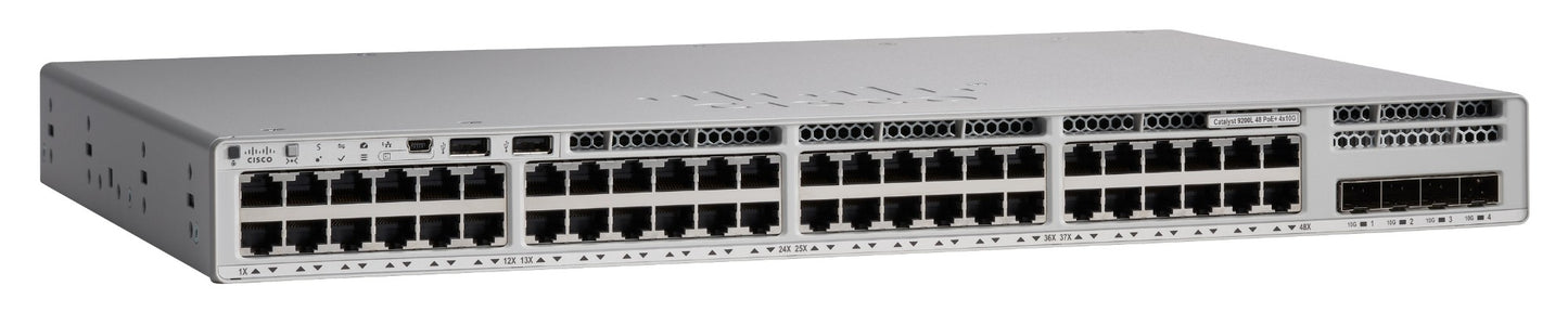 Cisco C9200L-48PL-4X-E | 48x 1G RJ45, PoE+ (802.3at) 370W, 4x 10G SFP+ uplinks, Network Essentials license