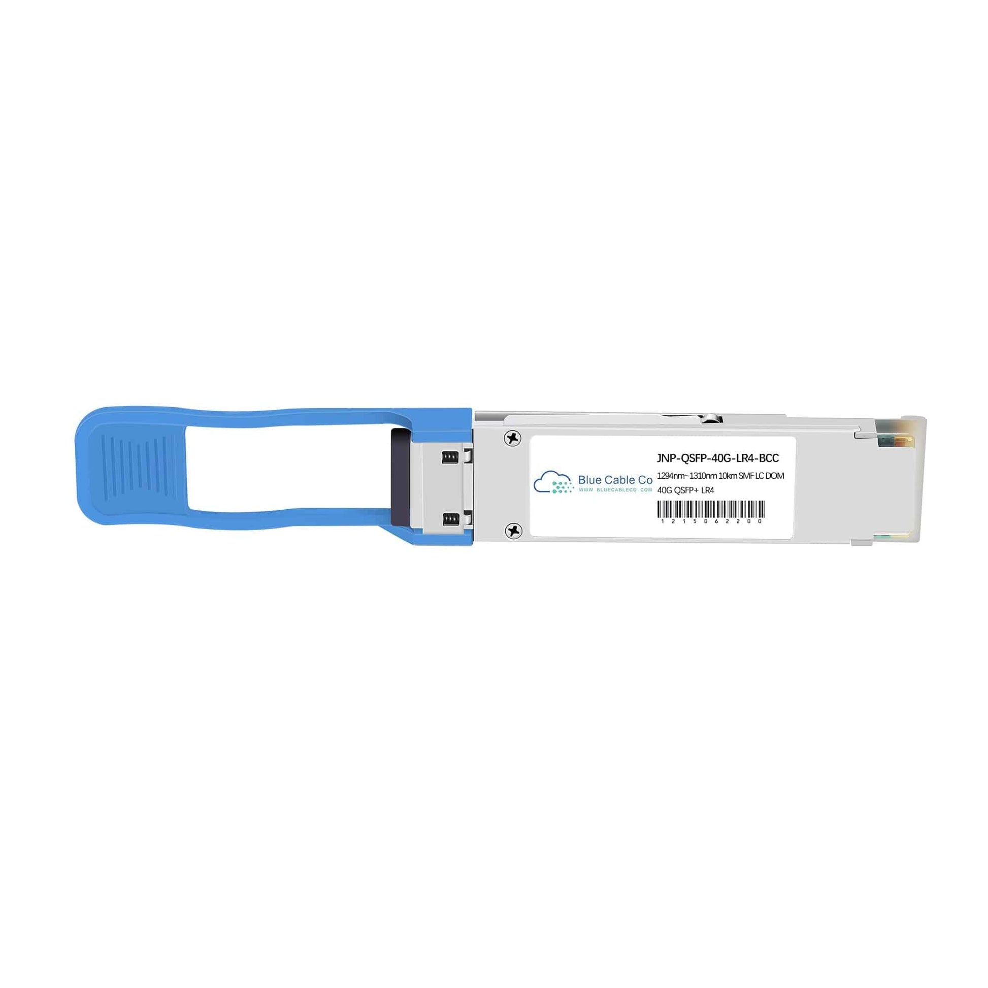 Blue and silver QSFP-40G-LR4 fiber optic connector, Juniper compatible
