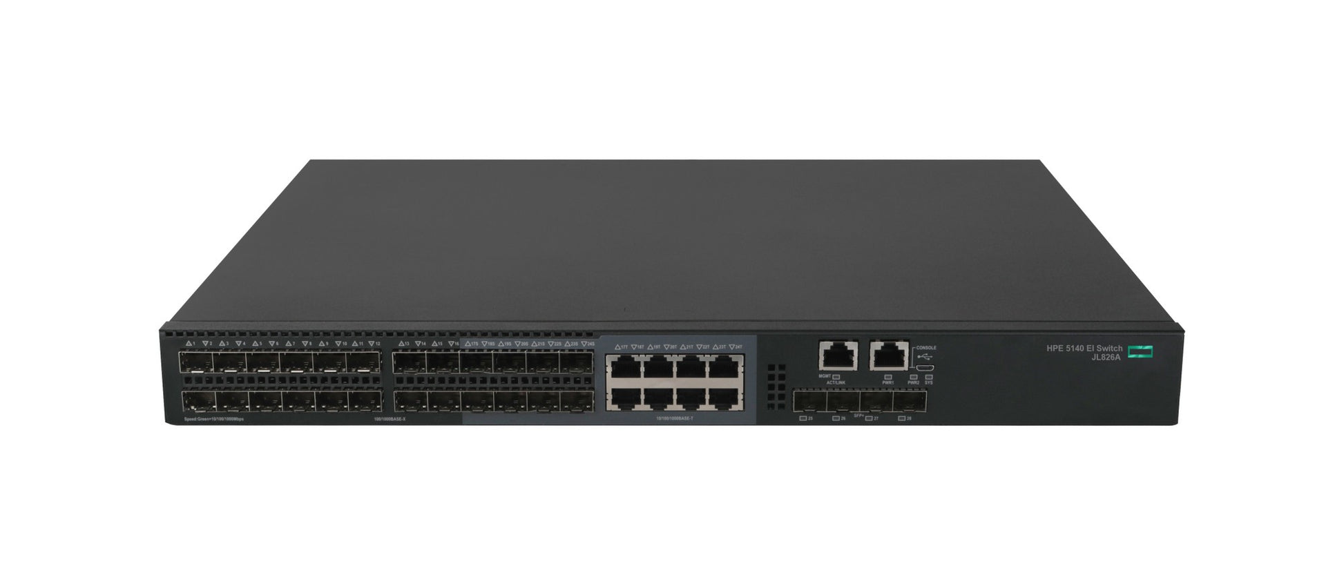 HPE JL826A black Cisco-style switch with 24x 1G SFP ports