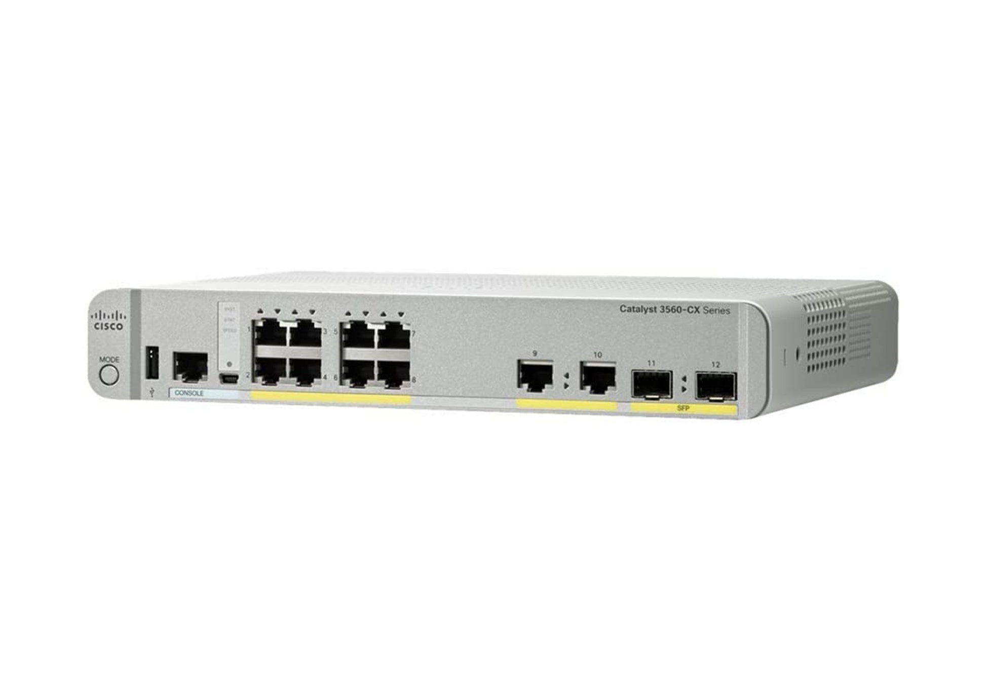 Cisco WS-C3560CX-8TC-S switch with 8x1G ports and gray body