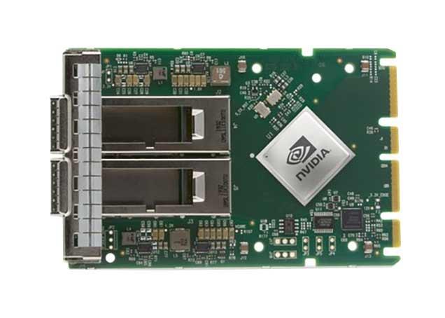 NVIDIA ConnectX-6 VPI 200Gb/s adapter card with green PCB and silver chip