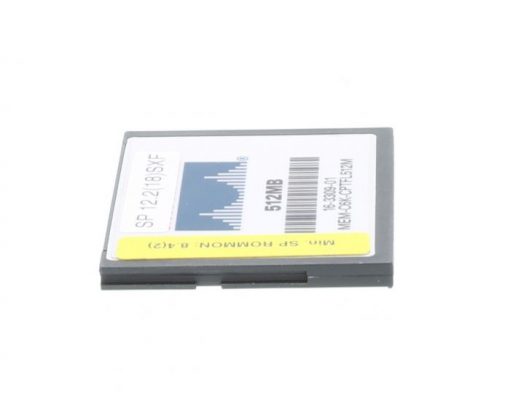 Cisco MEM-CF-512MB 512MB CompactFlash card with yellow label and blue graphic