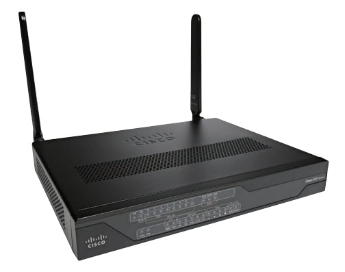Cisco C897VAG-LTE-LA-K9 black router with antennas and perforated panel