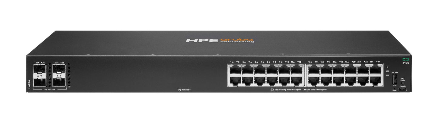 Aruba JL678A 24-port 1G switch with 4x 10G SFP+ uplinks, black