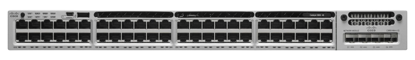 Cisco WS-C3850-48F-S | 48x 1G Full PoE+ | 4x 1G/10G uplinks (module) | IP Base