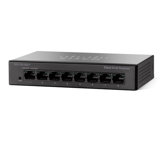 Cisco SG110D-08HP-AU | 8x 1G, PoE 802.3af (4 ports), uplinks 0x 1G, Unmanaged L2
