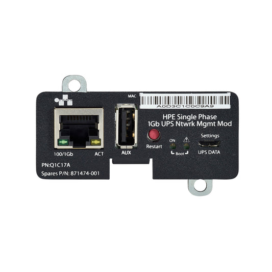 HPE Q1C17A | UPS network management module | 1GbE RJ-45 | SNMPv3/HTTPS | remote monitoring for single-phase UPS