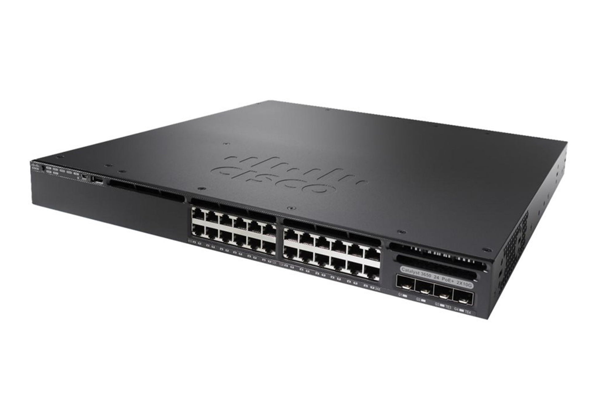 Cisco WS-C3650-24PD-S switch with 24 PoE+ ports and sleek design