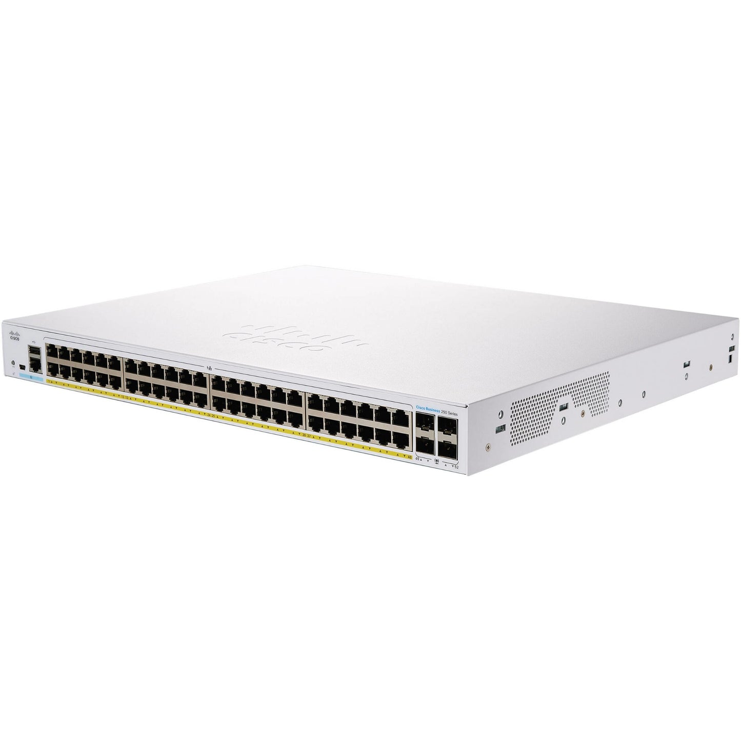 Cisco CBS250-48P-4G silver PoE+ switch with 48 ports