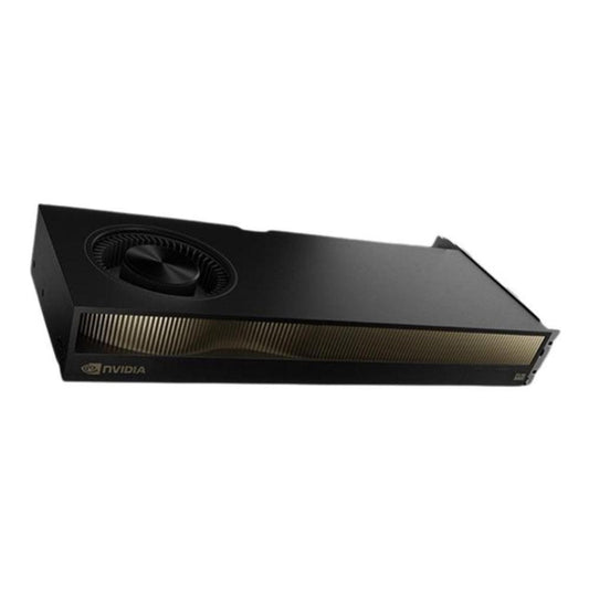 Black nvidia geforce rtx 3090 workstation gpu with circular fan gold heat sink fins 72gb gddr7 pci e 5.0 x16