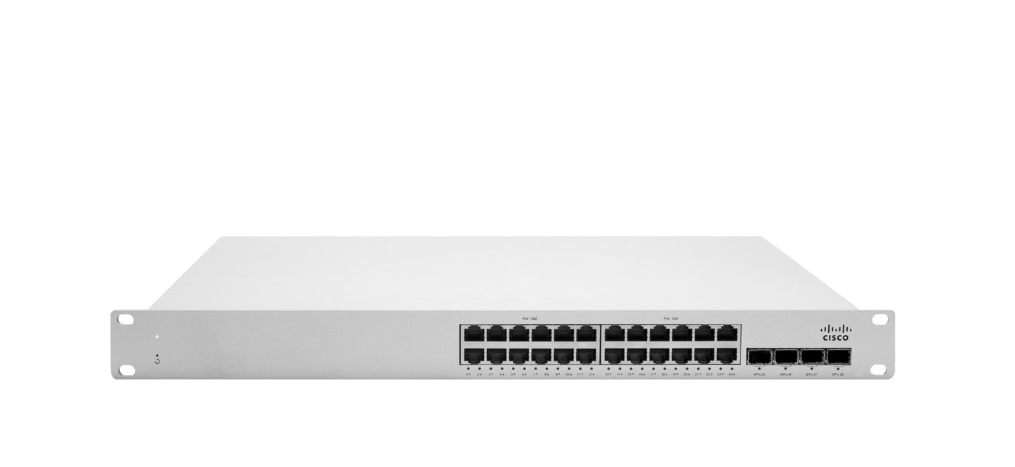 Meraki MS250-24-HW | 24x 1G, non-PoE, 4x 10G SFP+ uplinks, Enterprise license