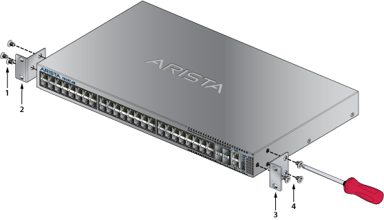 Silver metallic arista ccs-720xdm-32s-6sy-2f 720xdm 32-port gigabit sfp switch with 4x 25g sfp28 ports and sleek design