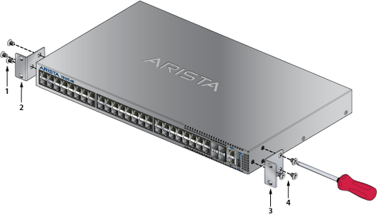 Silver metallic arista ccs-720xdm-32s-6sy-2f 720xdm 32-port gigabit sfp switch with 4x 25g sfp28 ports and sleek design