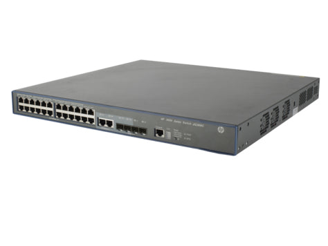 HPE JG306C black switch with 24x FE PoE+ ports, 4x 1G uplinks, fans