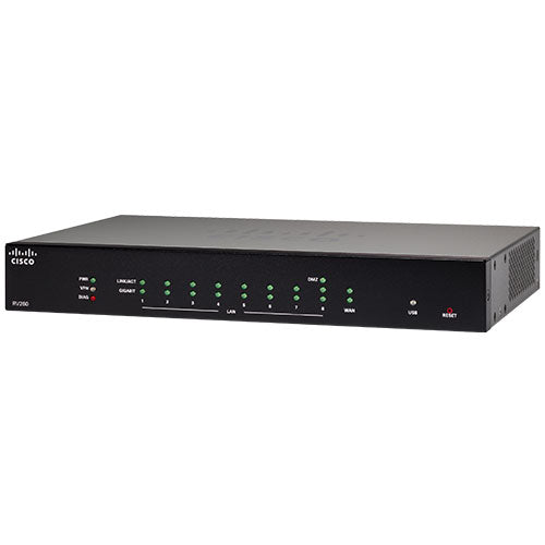Cisco RV260-K9-AU | Gigabit VPN Router | 1x GE WAN, 8x GE LAN | No SD-WAN/LTE; USB 3G/4G failover | IPsec/SSL/OpenVPN